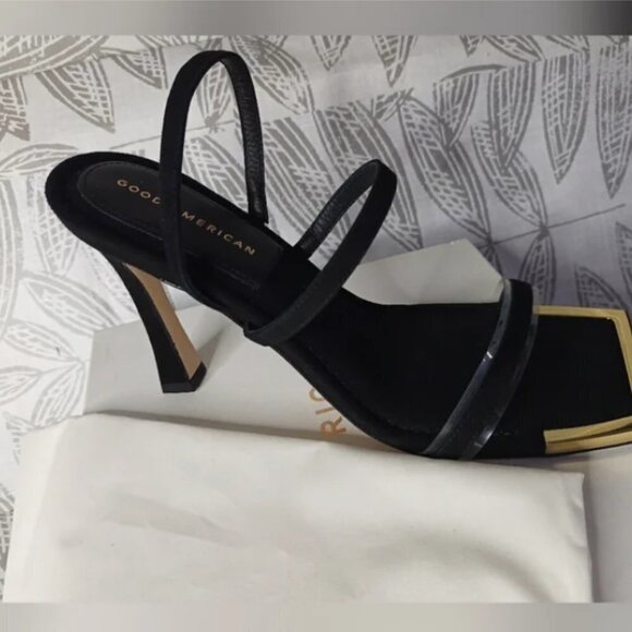 Good American The Standout Square Toe Sandal Black Suede 10 NEW NIB - Picture 7 of 11